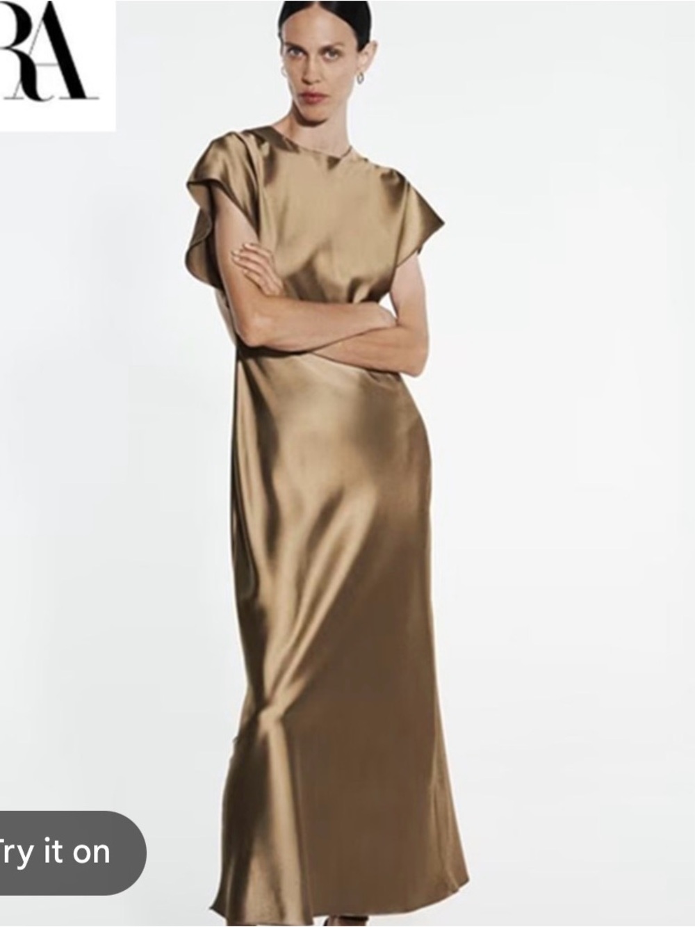 ZARA Bronze Satin Maxi Midi Dress